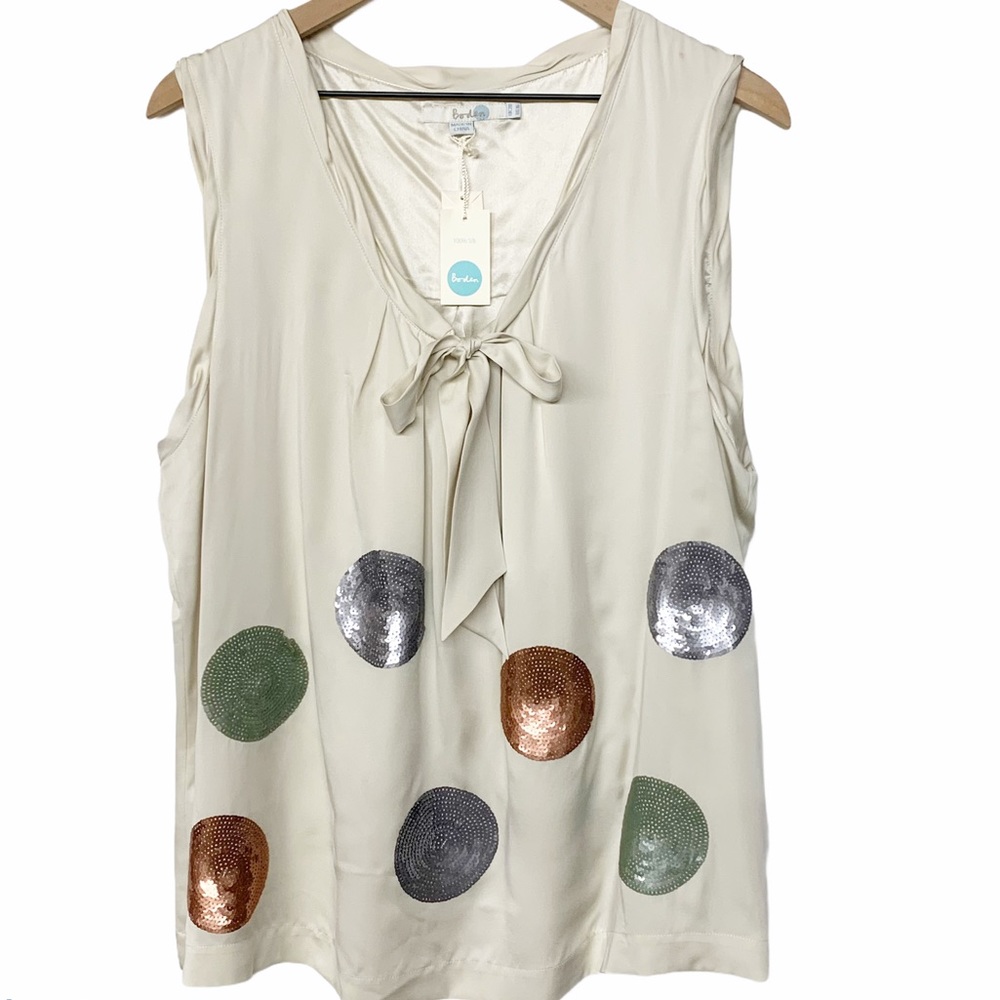 Boden sequin circle bow neckline silk blouses